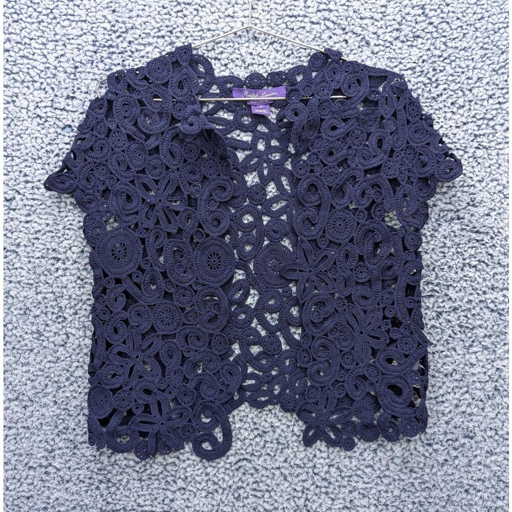 Ralph Lauren Purple Label Hand Crochet Floral Balero Size S Cardigan Formal Blue
